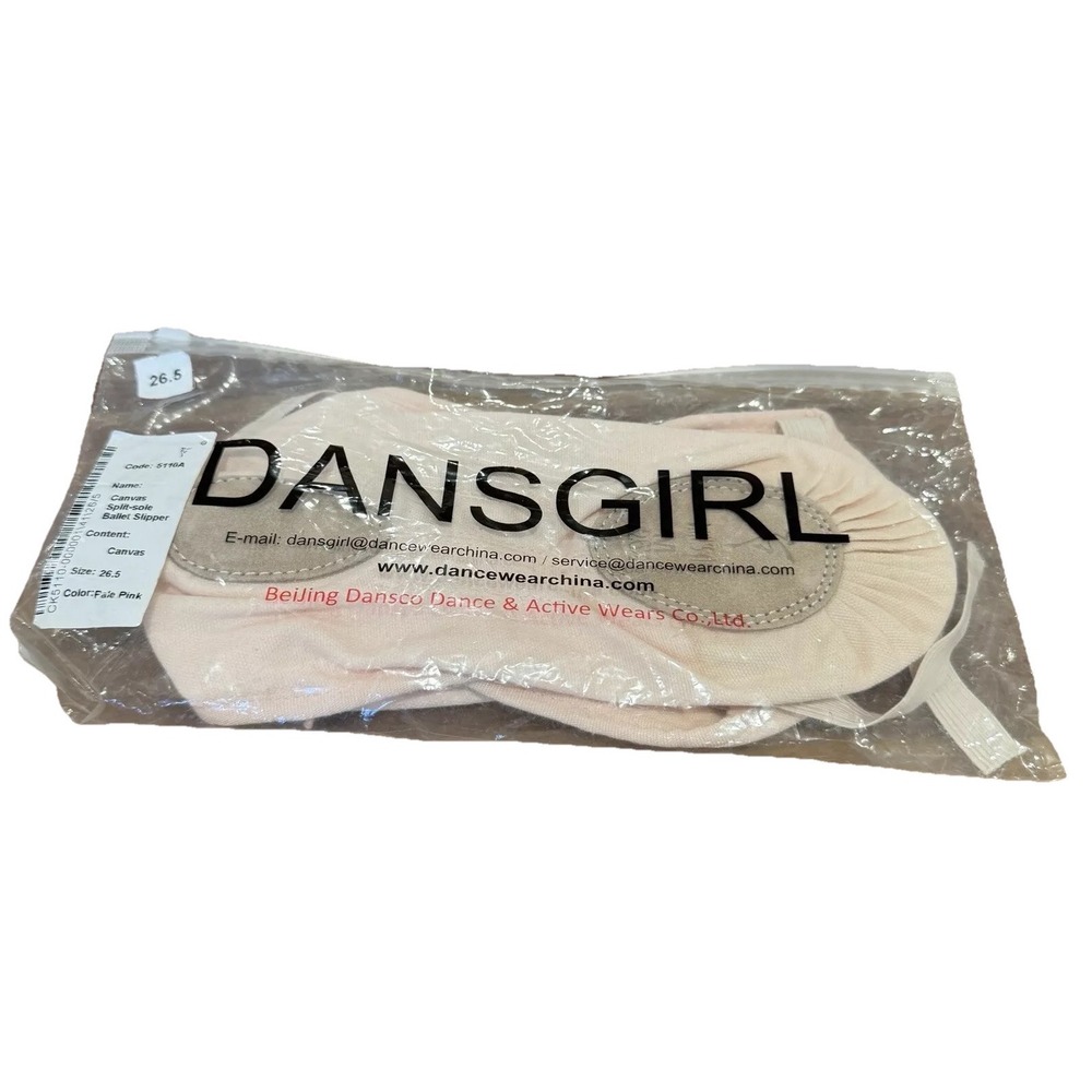 DANSGIRL Ballet Slipper Shoes Pale Pink‎ Canvas Split Sole 26.5 Medium
